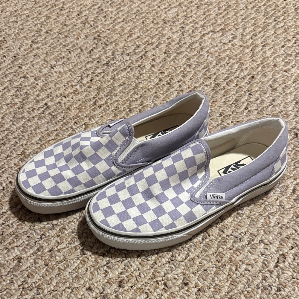 Vans Lavender and White Checkered Slip-Ons